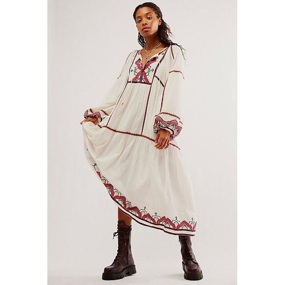 New FREE PEOPLE Sweet Escape Midi Dress $198 MEDIUM Ivory Boho Embroidered - Picture 4 of 9